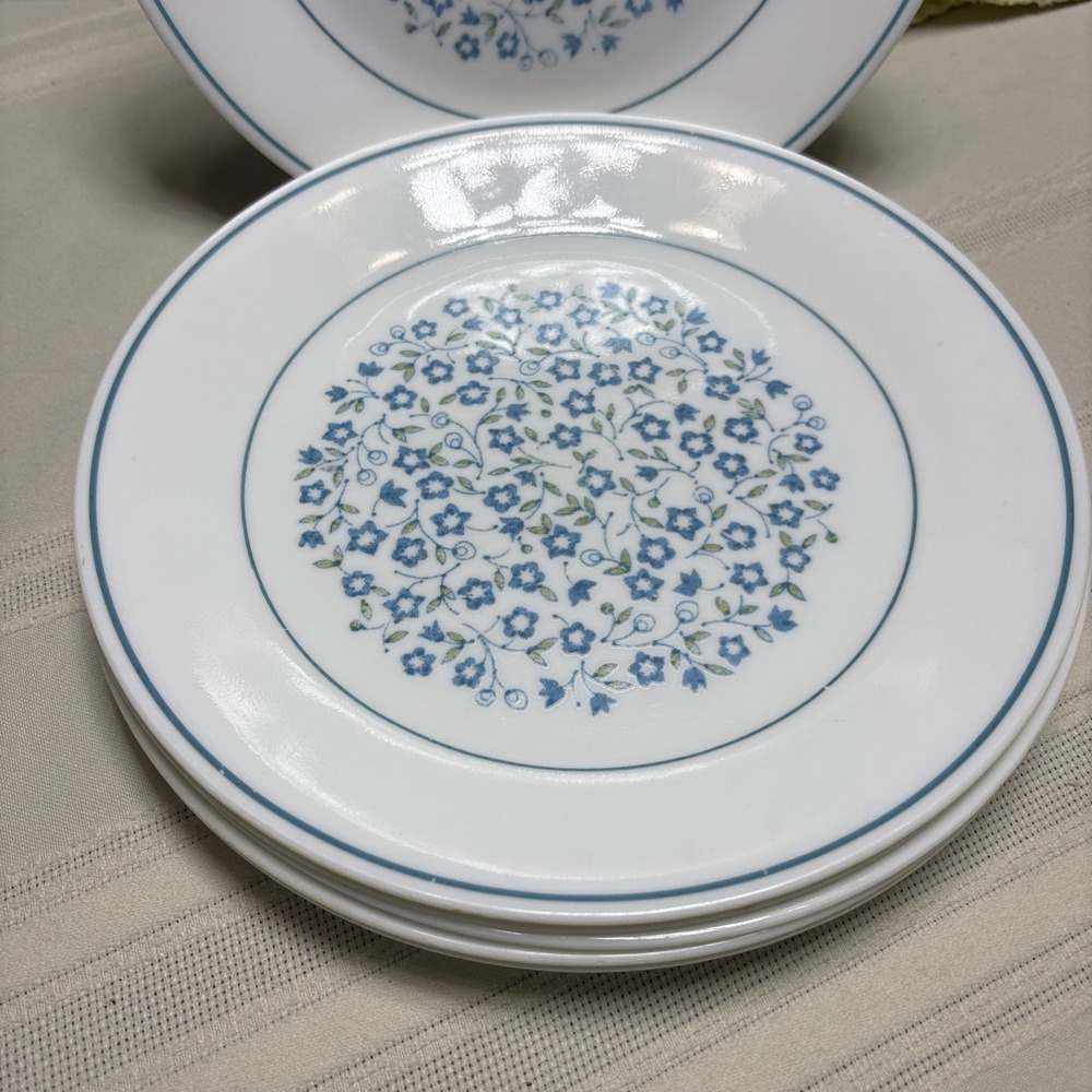 Vintage Corelle Dishes BLUE HEATHER Flowers Set of 4 LUNCHEON /SALAD PLATES 8.5"